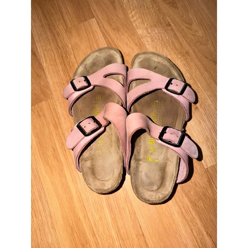 Birkenstock Salina Pink Nubuck Leather Multi Strap Sandals Womens 36 L5 EU 5 US